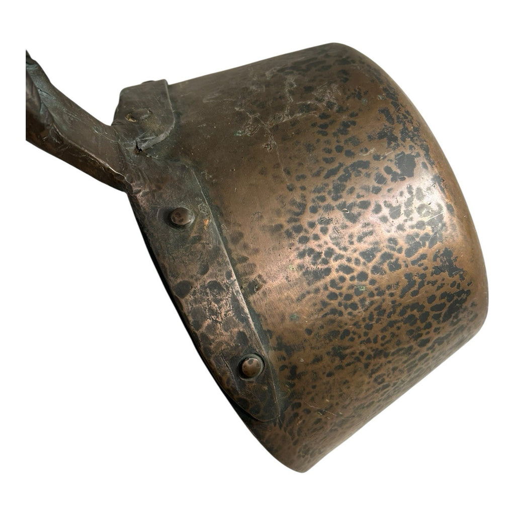 Antique Heavy French Copper Cooking Pot with Wood Handle