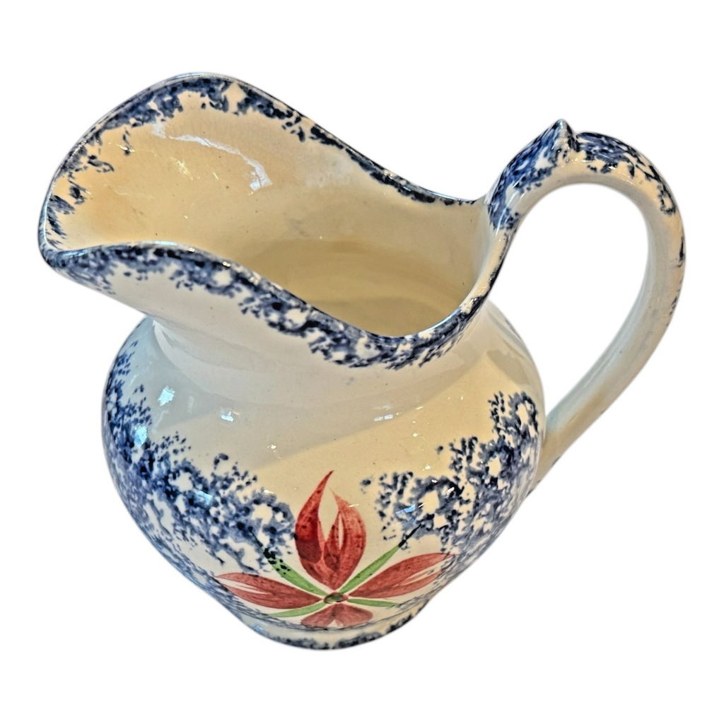 Antique Staffordshire Blue Spatterware Spongeware Creamer - Floral Design