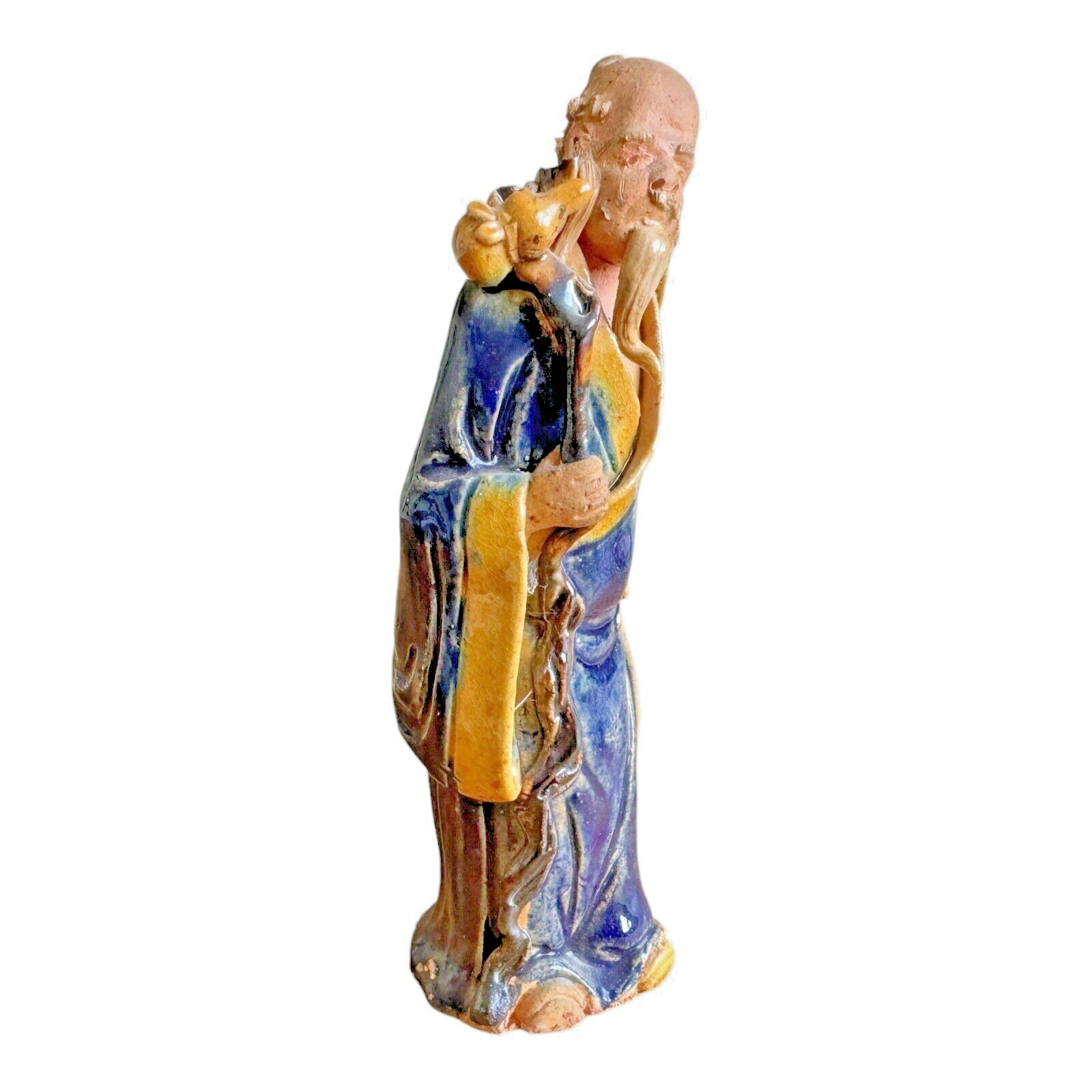 Antique Chinese Export Blue Glazed Ceramic Pottery Mudman Figurine