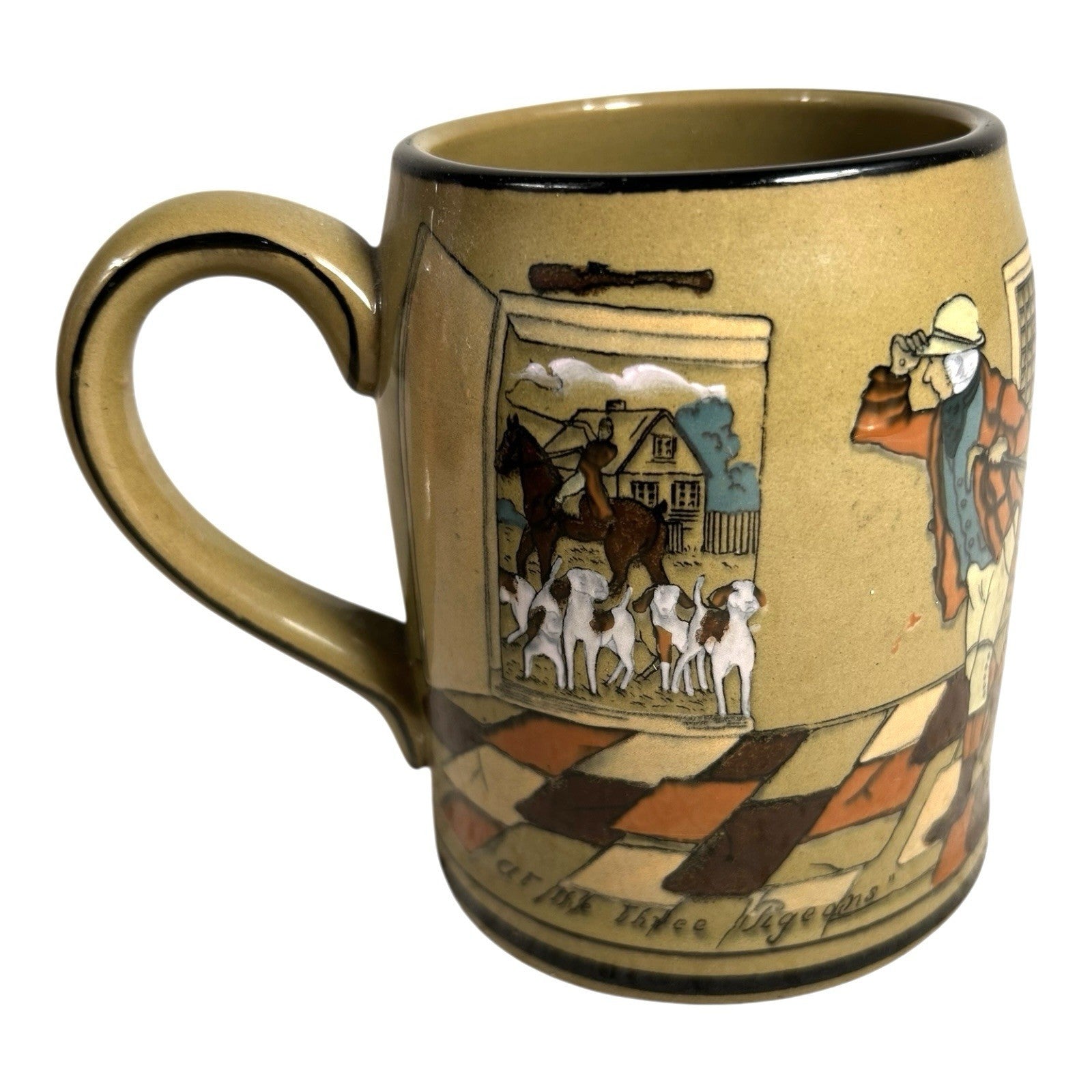 Antique Buffalo Pottery Mug Beer Stein Fallowfield Hunt At the Three Pigeons