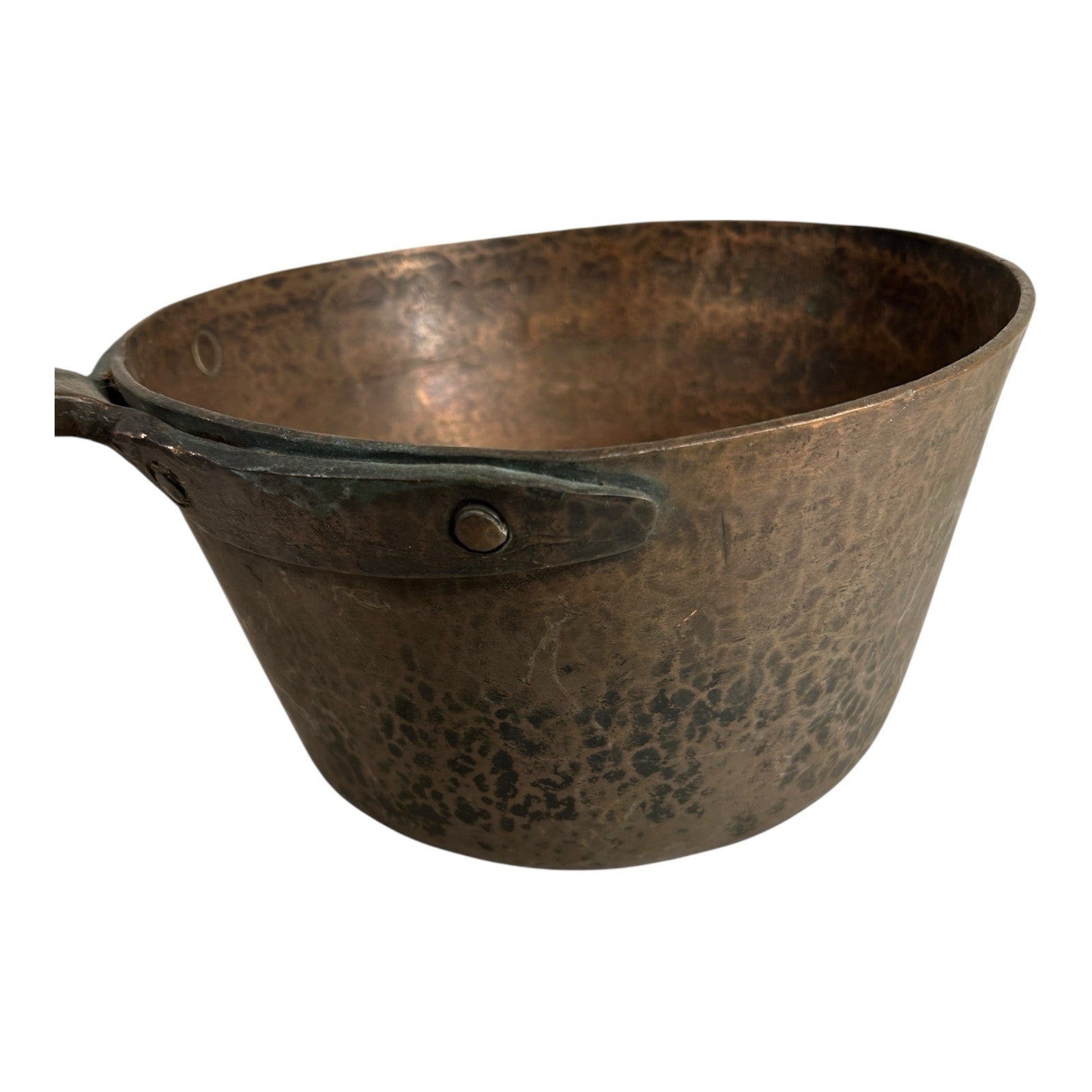 Antique Heavy French Copper Cooking Pot with Wood Handle