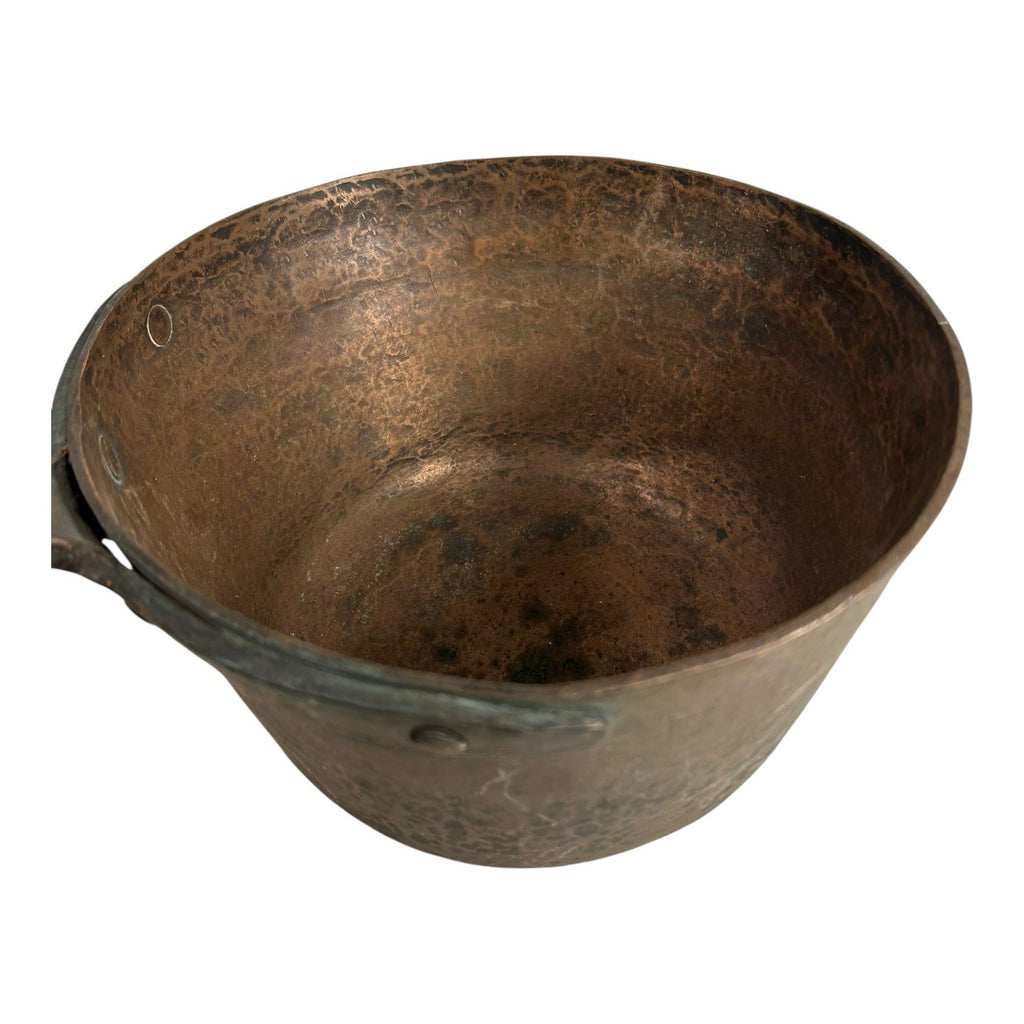 Antique Heavy French Copper Cooking Pot with Wood Handle