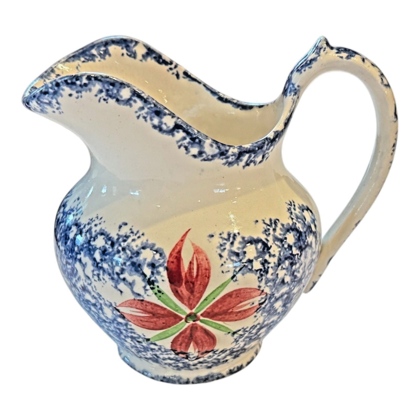 Antique Staffordshire Blue Spatterware Spongeware Creamer - Floral Design