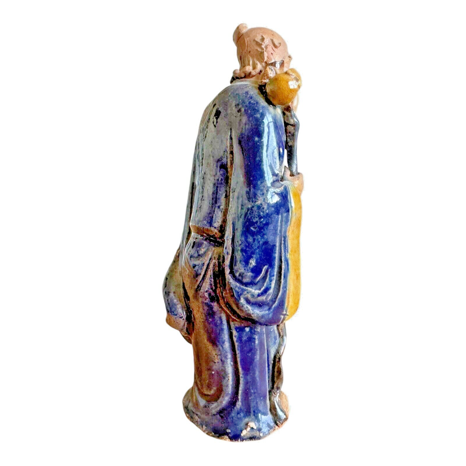 Antique Chinese Export Blue Glazed Ceramic Pottery Mudman Figurine