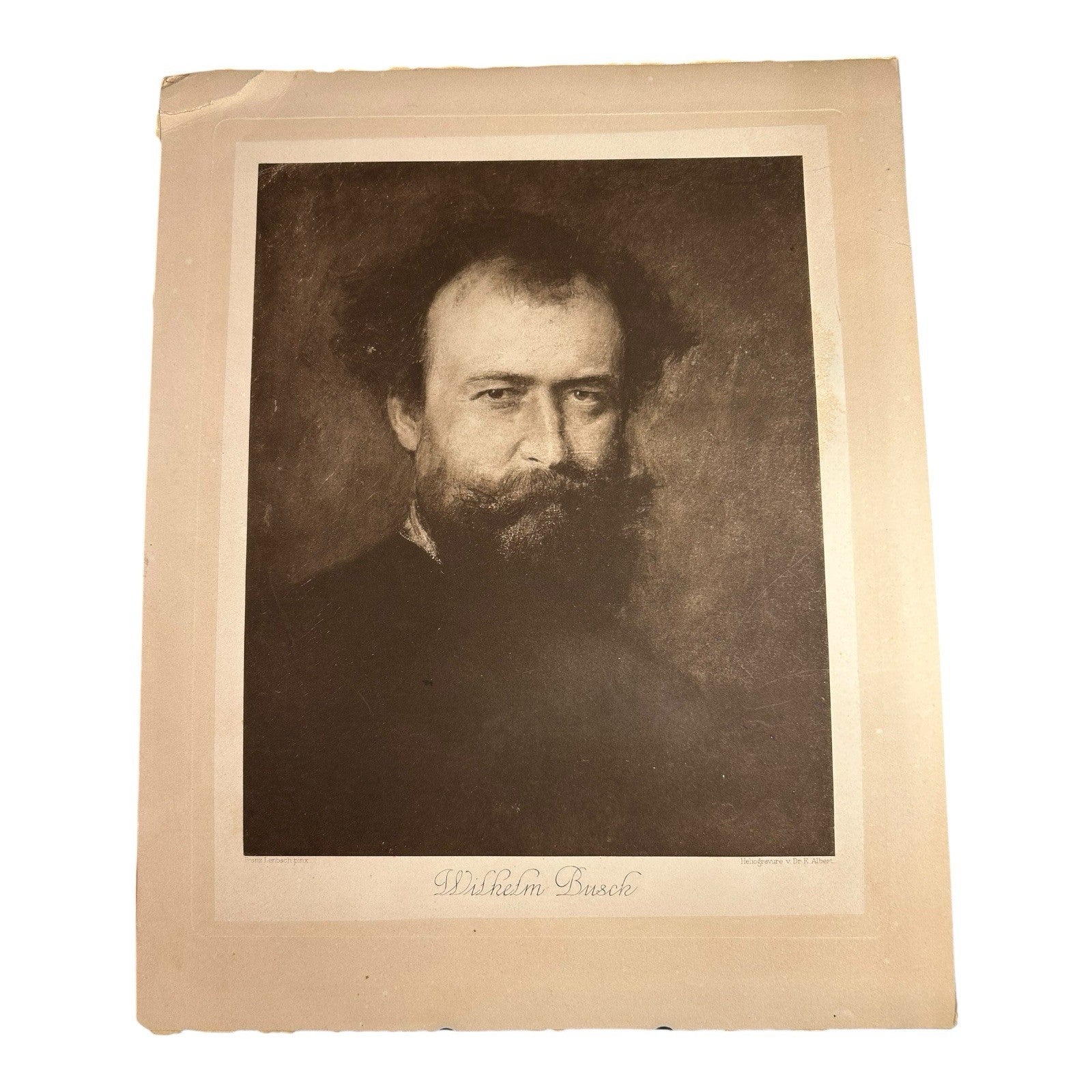 Antique Portrait Print of Wilhelm Busch by Franz von Lenbach - Heliogravure