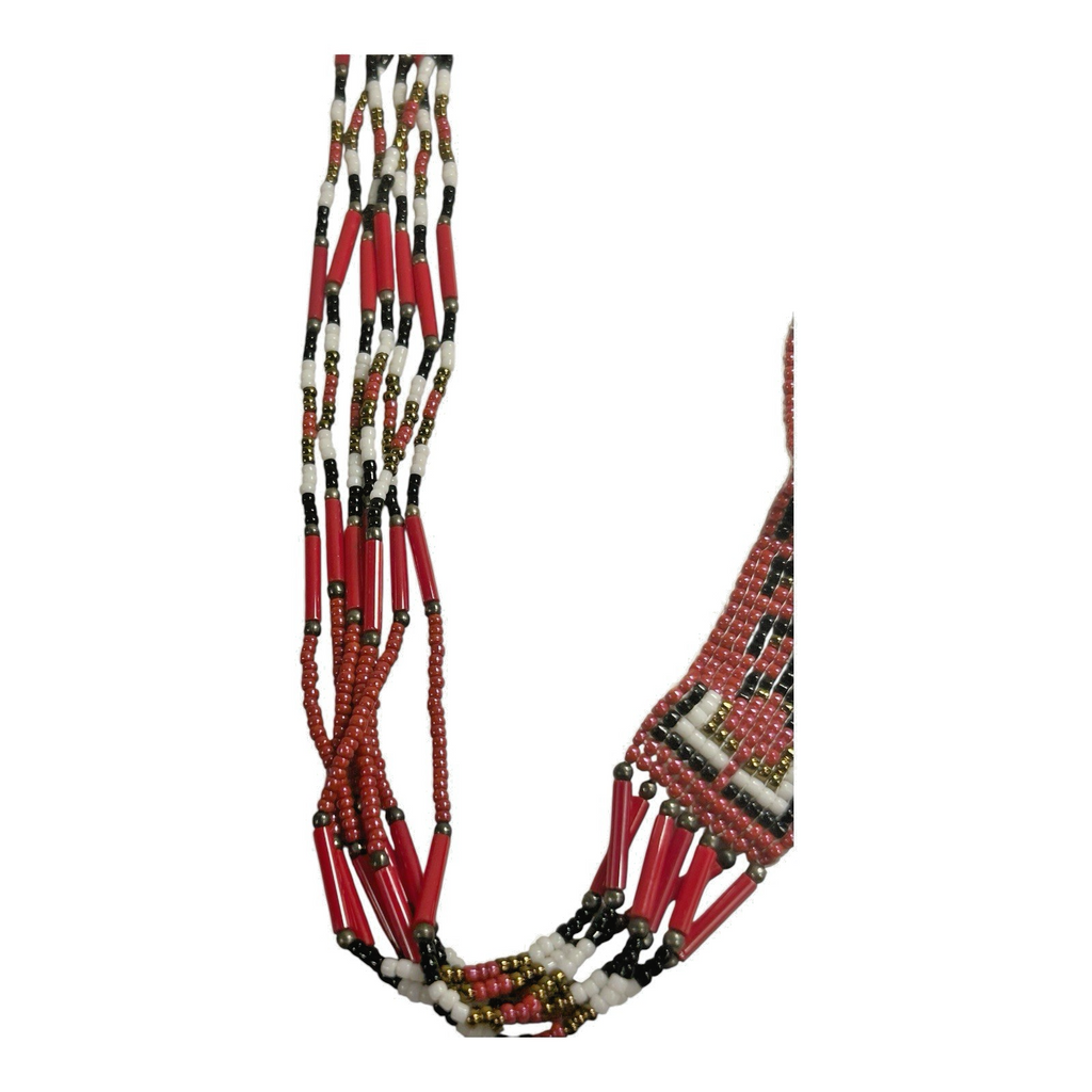 Vintage Native American Beaded Necklace - Geometric Navajo Rug Design