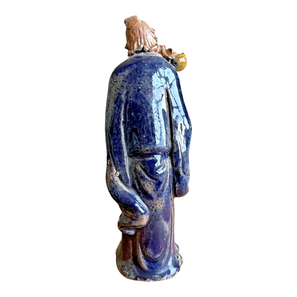 Antique Chinese Export Blue Glazed Ceramic Pottery Mudman Figurine