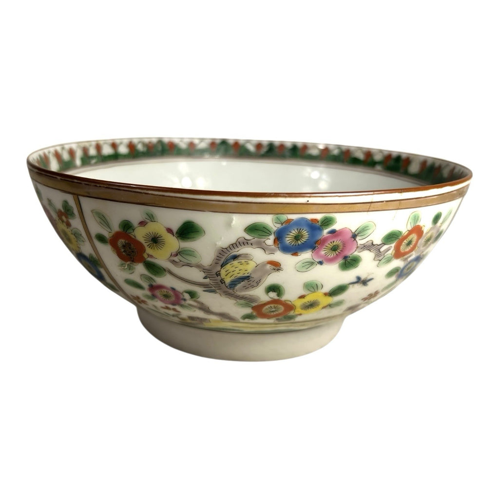 Antique Chinese Export Famille Rose Flower and Birds Bowl