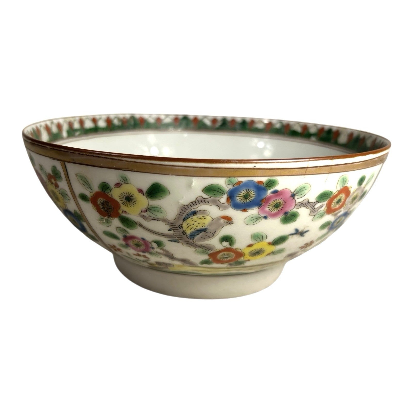 Antique Chinese Export Famille Rose Flower and Birds Bowl