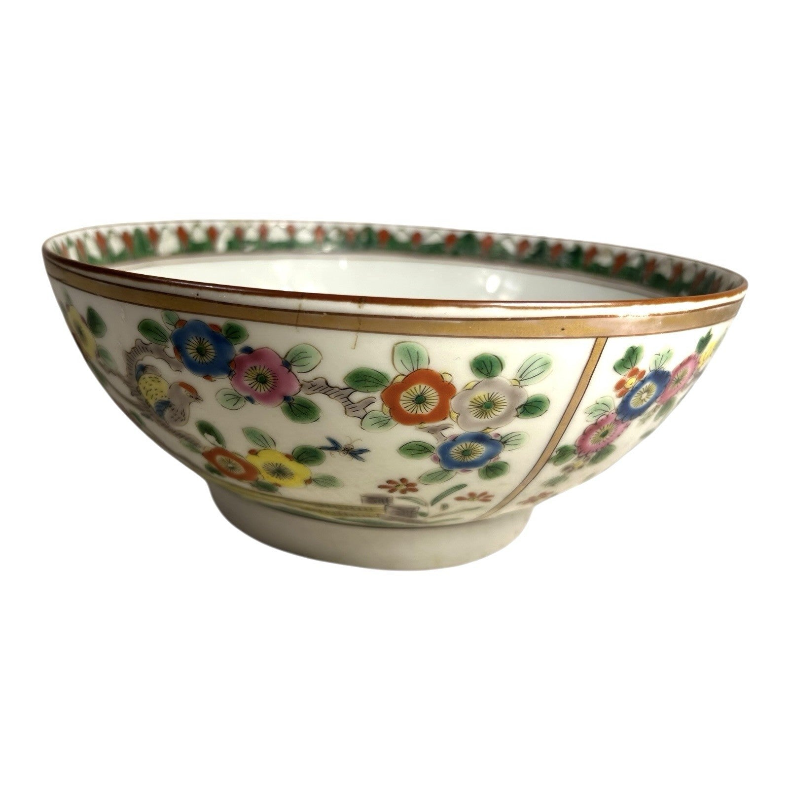 Antique Chinese Export Famille Rose Flower and Birds Bowl