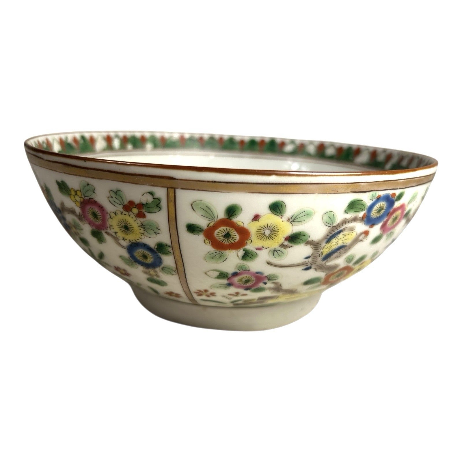 Antique Chinese Export Famille Rose Flower and Birds Bowl