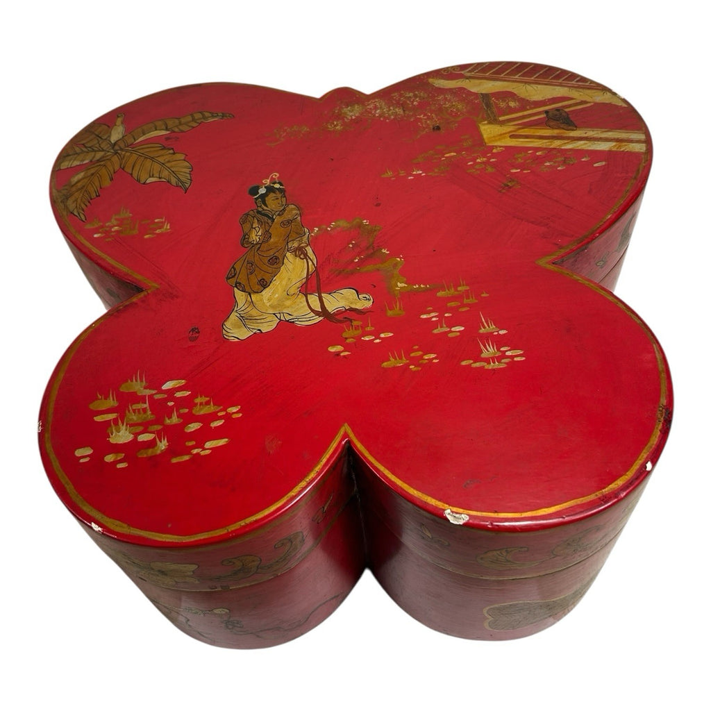 Antique Chinese Butterfly Shape Wedding Dowry Wood Box
