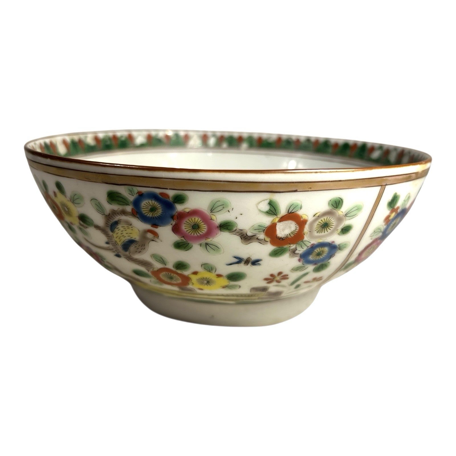 Antique Chinese Export Famille Rose Flower and Birds Bowl