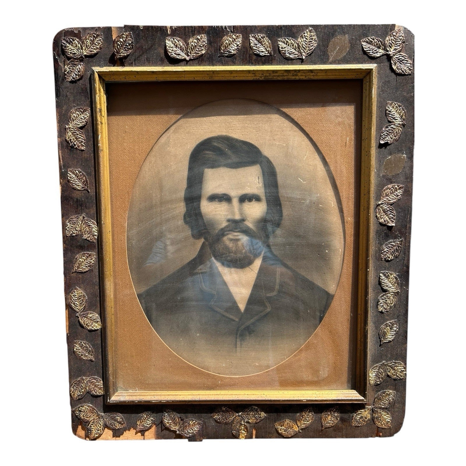 Antique Framed Folk Art Portrait of Wellington Conaway 1848