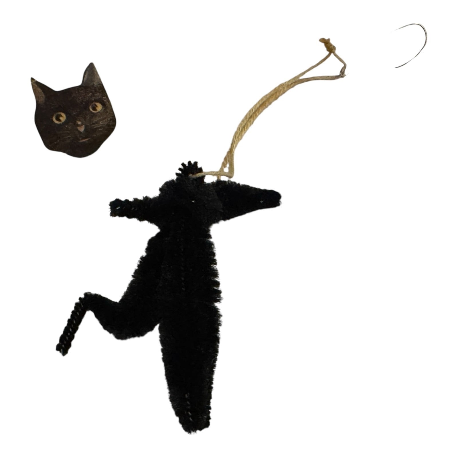 Vintage Japan Chenille Halloween Black Cat & Pumpkin Ornaments (Set of 12)