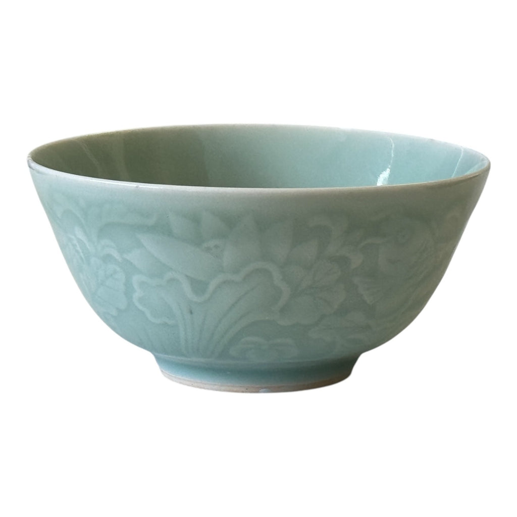 Vintage Celadon Porcelain Bowl, Koi Fish & Lotus Design - Martha Stewart Owned