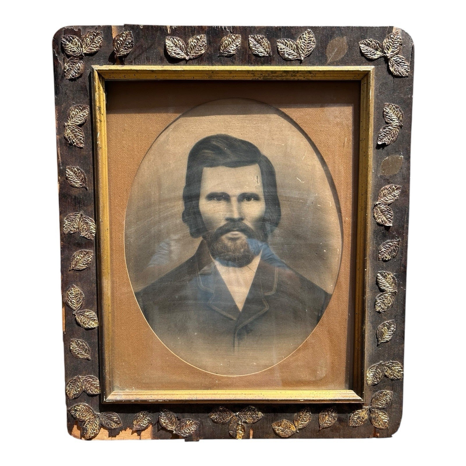 Antique Framed Folk Art Portrait of Wellington Conaway 1848
