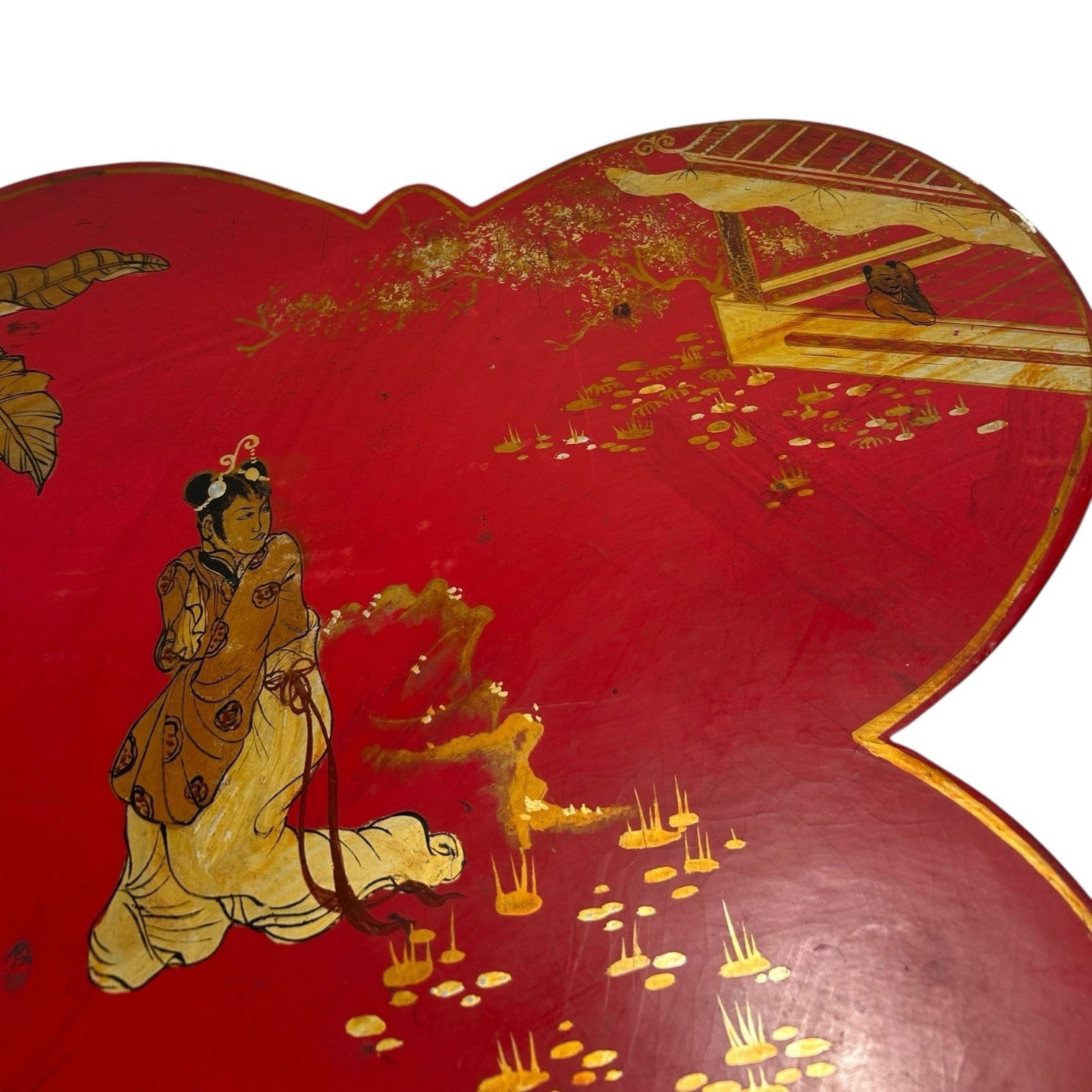 Antique Chinese Butterfly Shape Wedding Dowry Wood Box