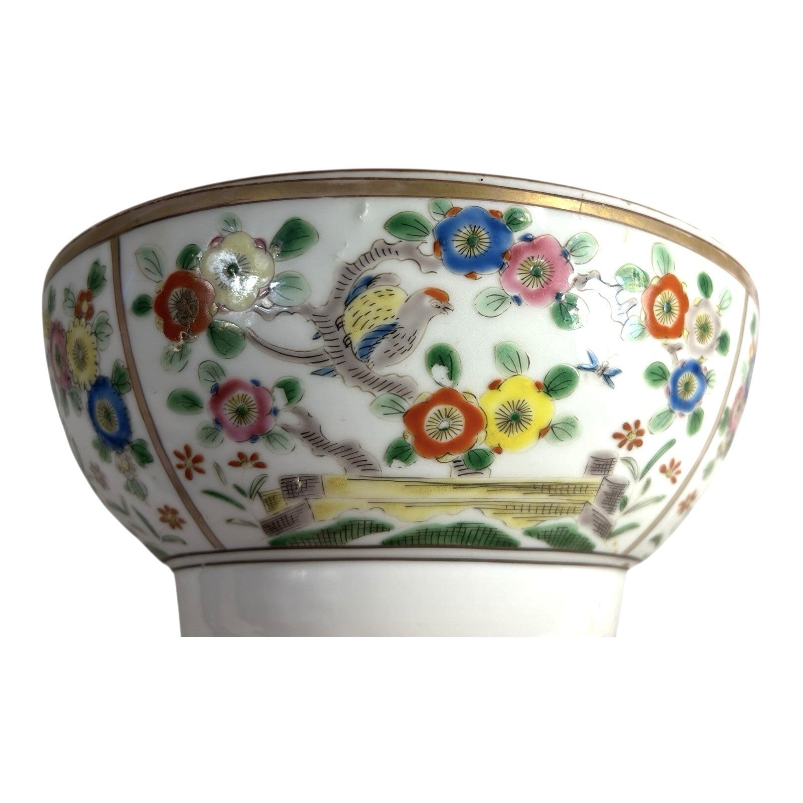 Antique Chinese Export Famille Rose Flower and Birds Bowl
