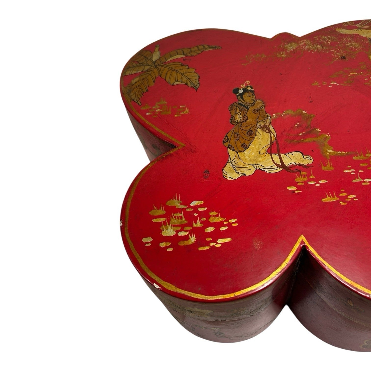 Antique Chinese Butterfly Shape Wedding Dowry Wood Box