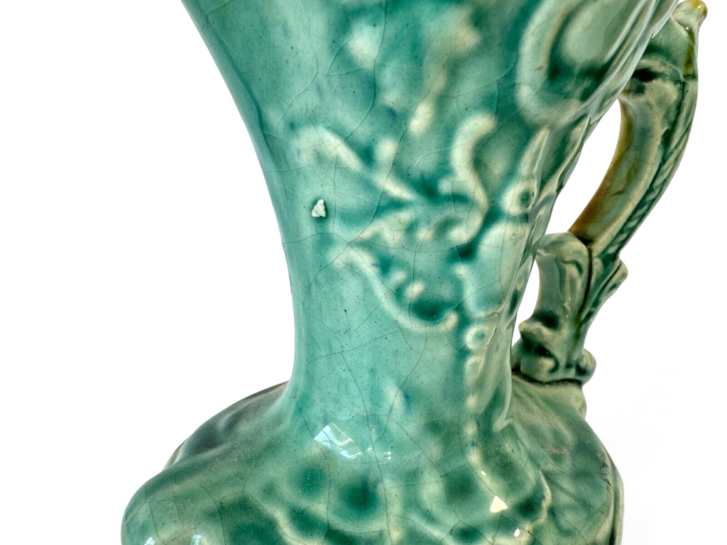Antique Staffordshire Alhambrian Pottery Majolica Floral Pitcher
