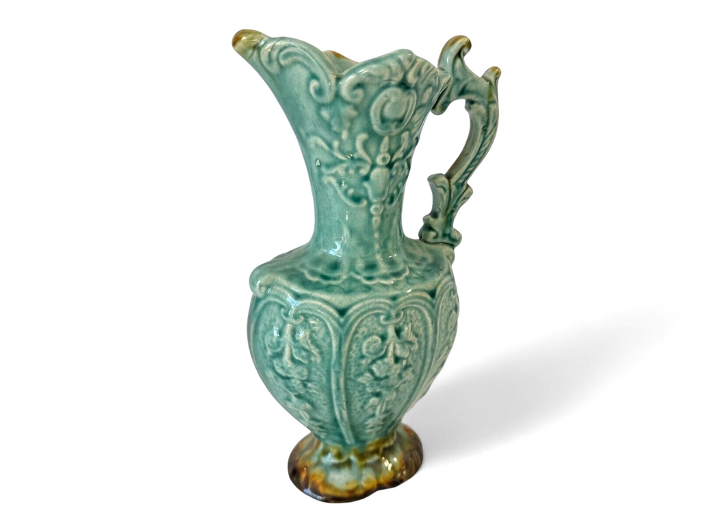 Antique Staffordshire Alhambrian Pottery Majolica Floral Pitcher