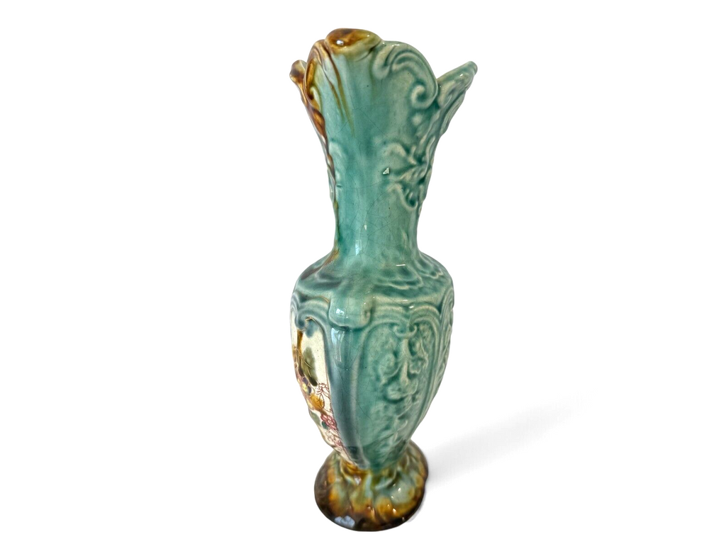 Antique Staffordshire Alhambrian Pottery Majolica Floral Pitcher