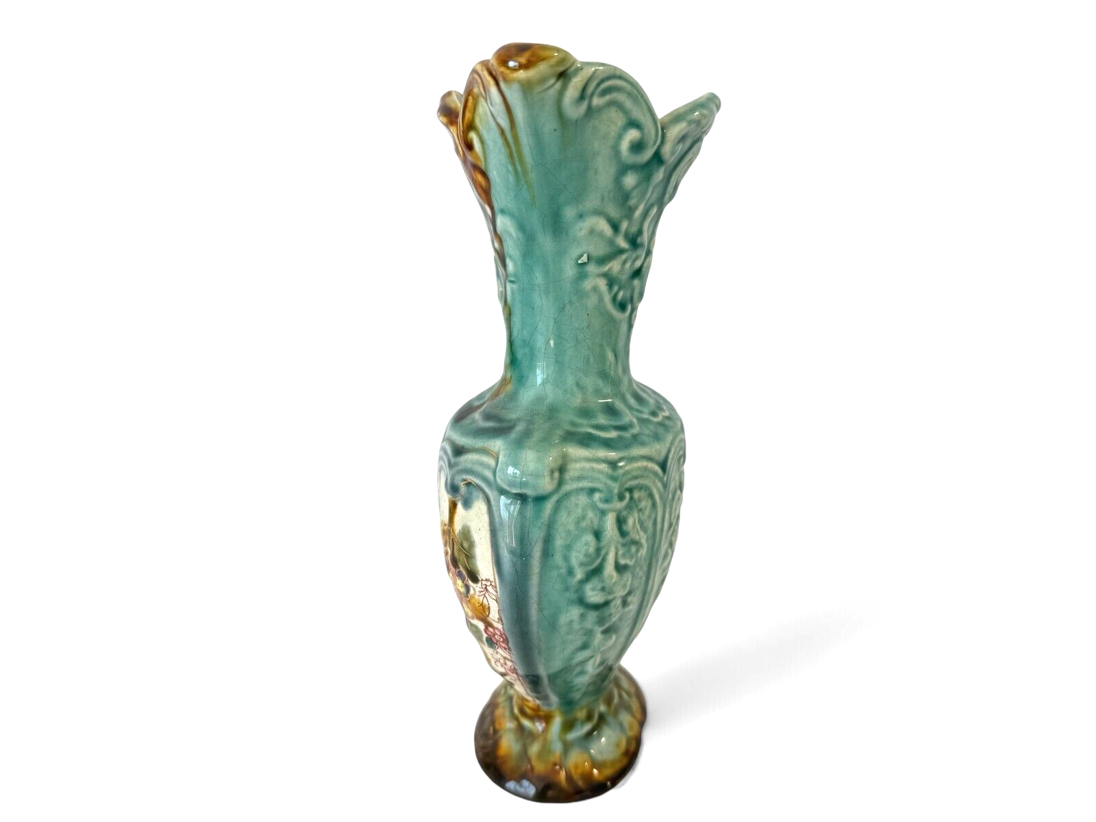 Antique Staffordshire Alhambrian Pottery Majolica Floral Pitcher