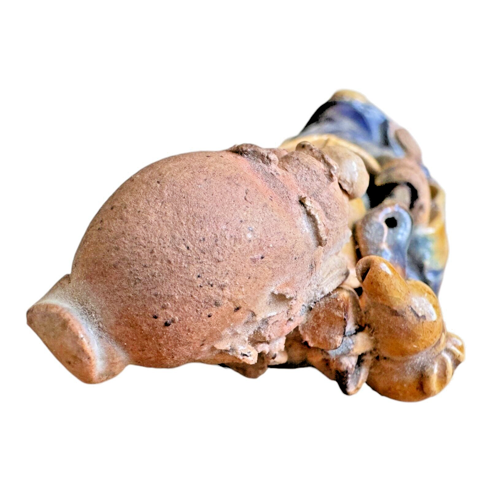 Antique Chinese Export Blue Glazed Ceramic Pottery Mudman Figurine