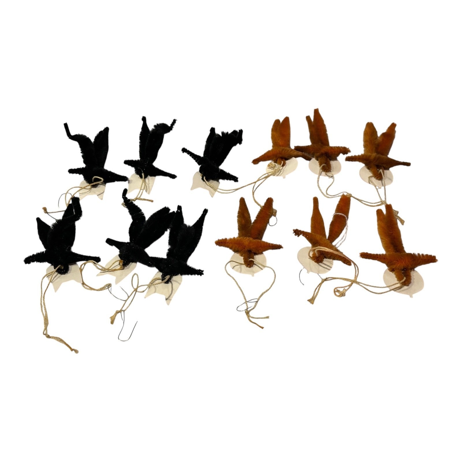 Vintage Japan Chenille Halloween Black Cat & Pumpkin Ornaments (Set of 12)
