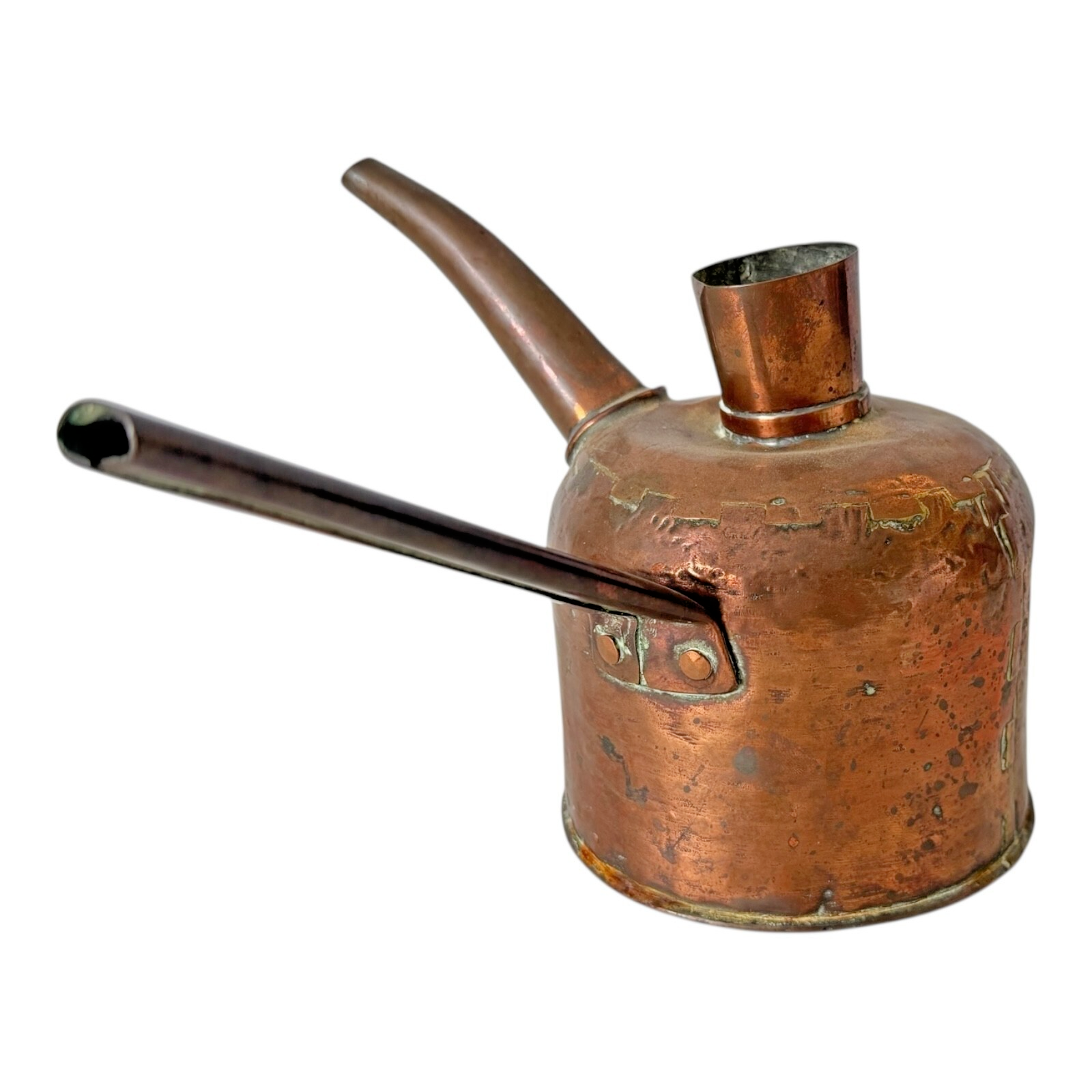 Antique Hand-Hammered Copper Oil Can with Side Handle & Long Spout