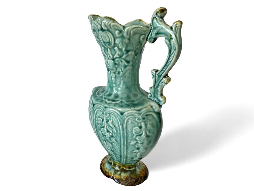 Antique Staffordshire Alhambrian Pottery Majolica Floral Pitcher