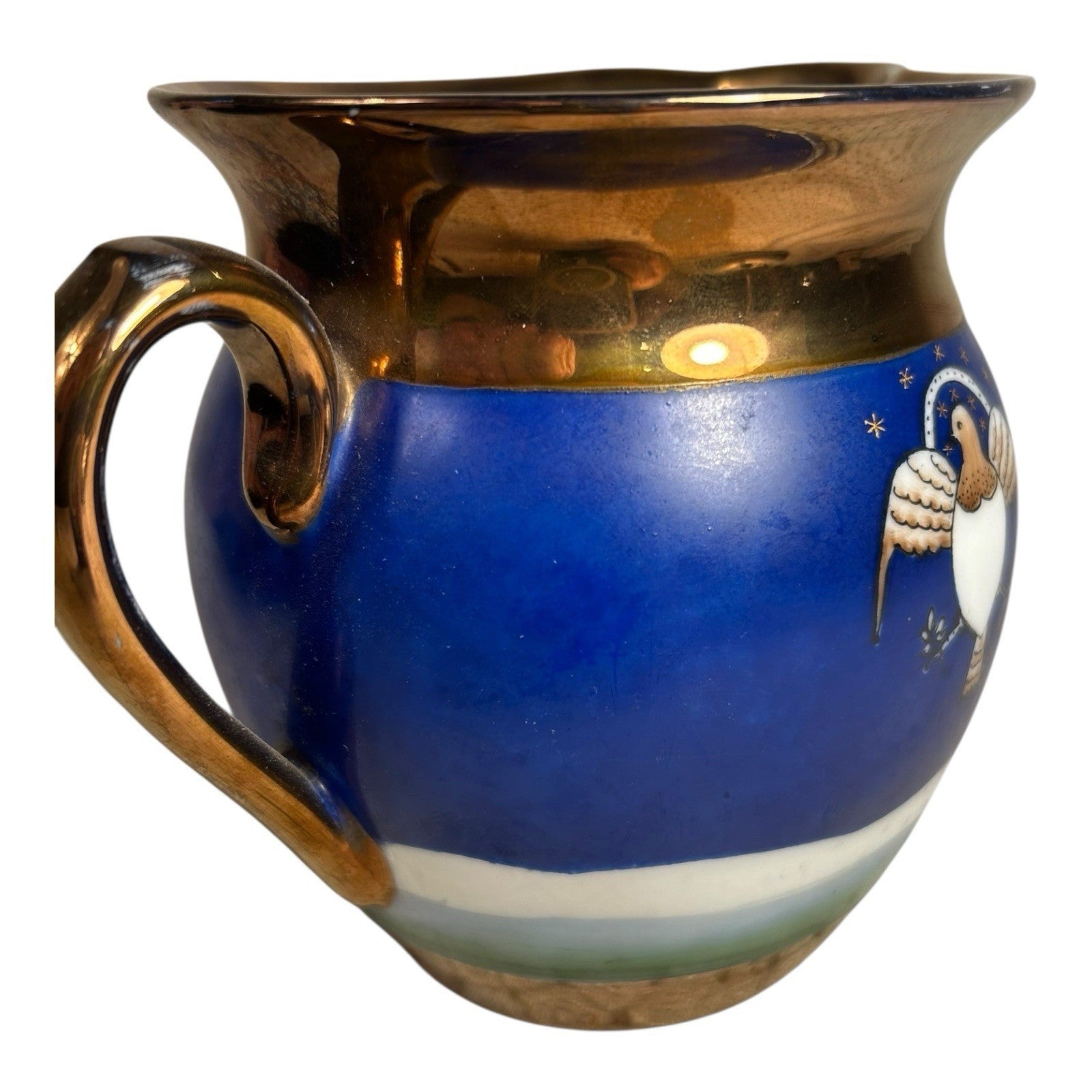 Antique Historical Copper Lustre Pitcher with American Eagle Shield and Ship