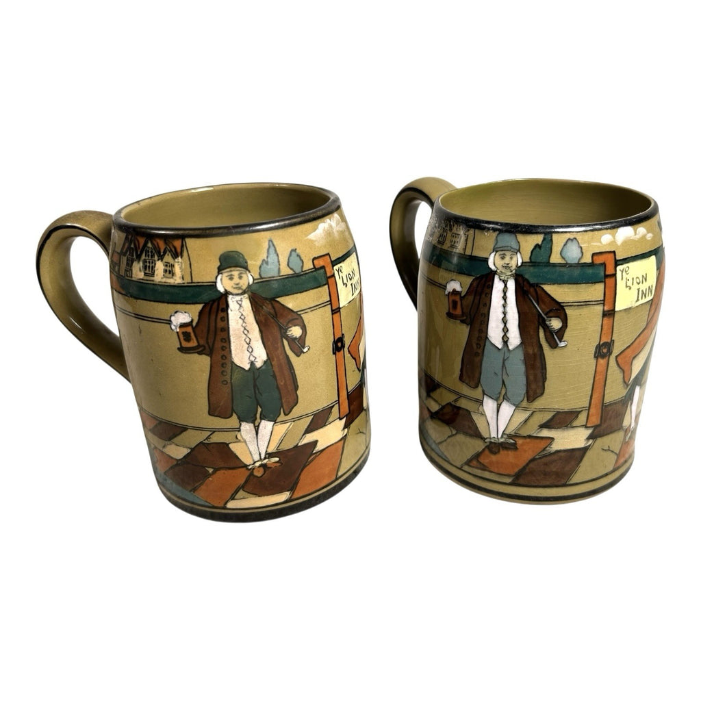 Antique Buffalo Pottery Set of Two Mugs Beer Stein Ye Lion Inn