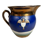 Antique Historical Copper Lustre Pitcher with American Eagle Shield and Ship