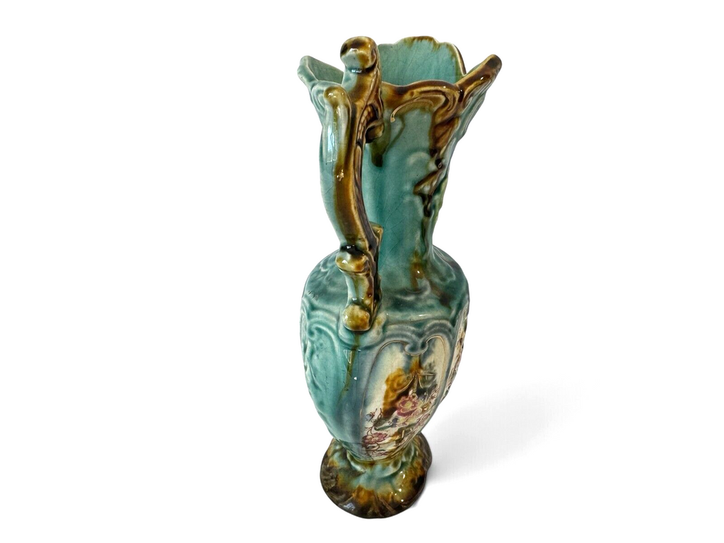 Antique Staffordshire Alhambrian Pottery Majolica Floral Pitcher