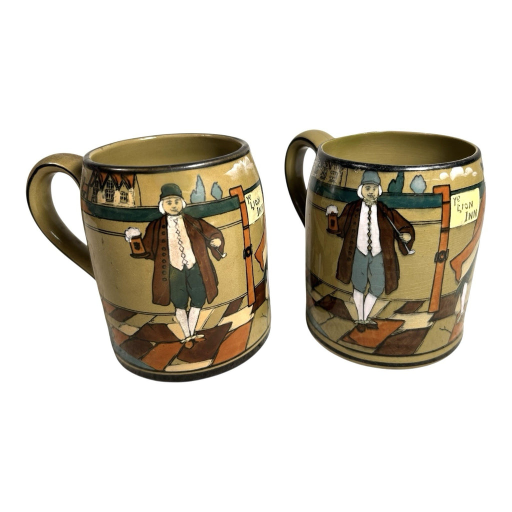Antique Buffalo Pottery Set of Two Mugs Beer Stein Ye Lion Inn
