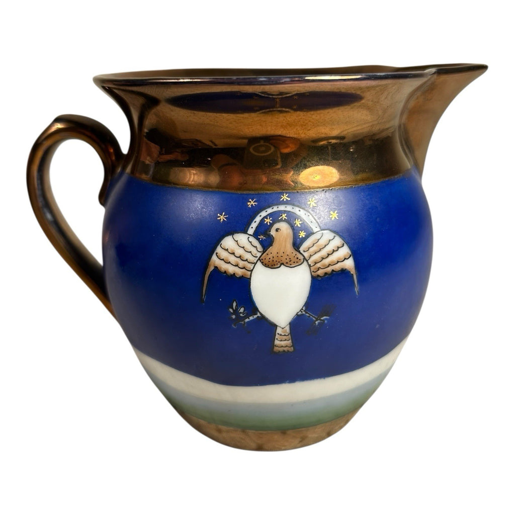 Antique Historical Copper Lustre Pitcher with American Eagle Shield and Ship