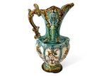 Antique Staffordshire Alhambrian Pottery Majolica Floral Pitcher