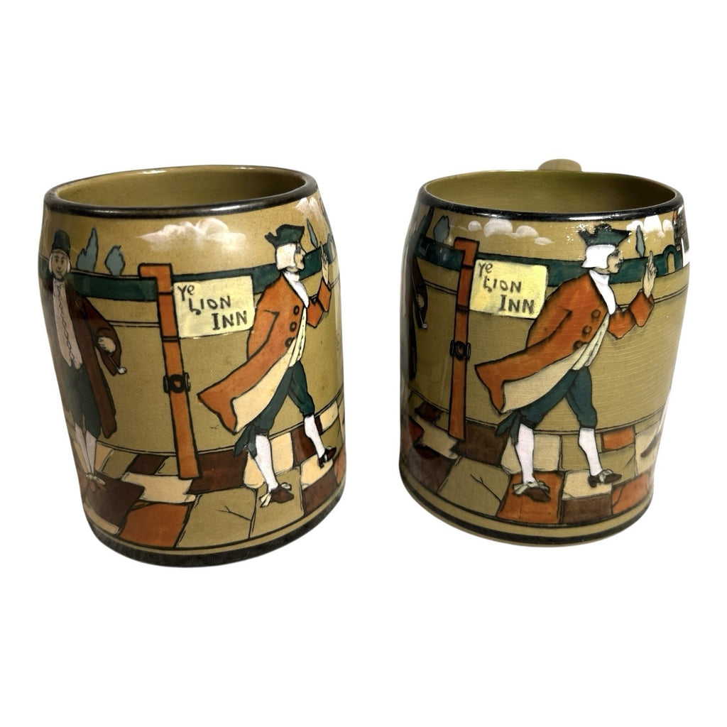 Antique Buffalo Pottery Set of Two Mugs Beer Stein Ye Lion Inn