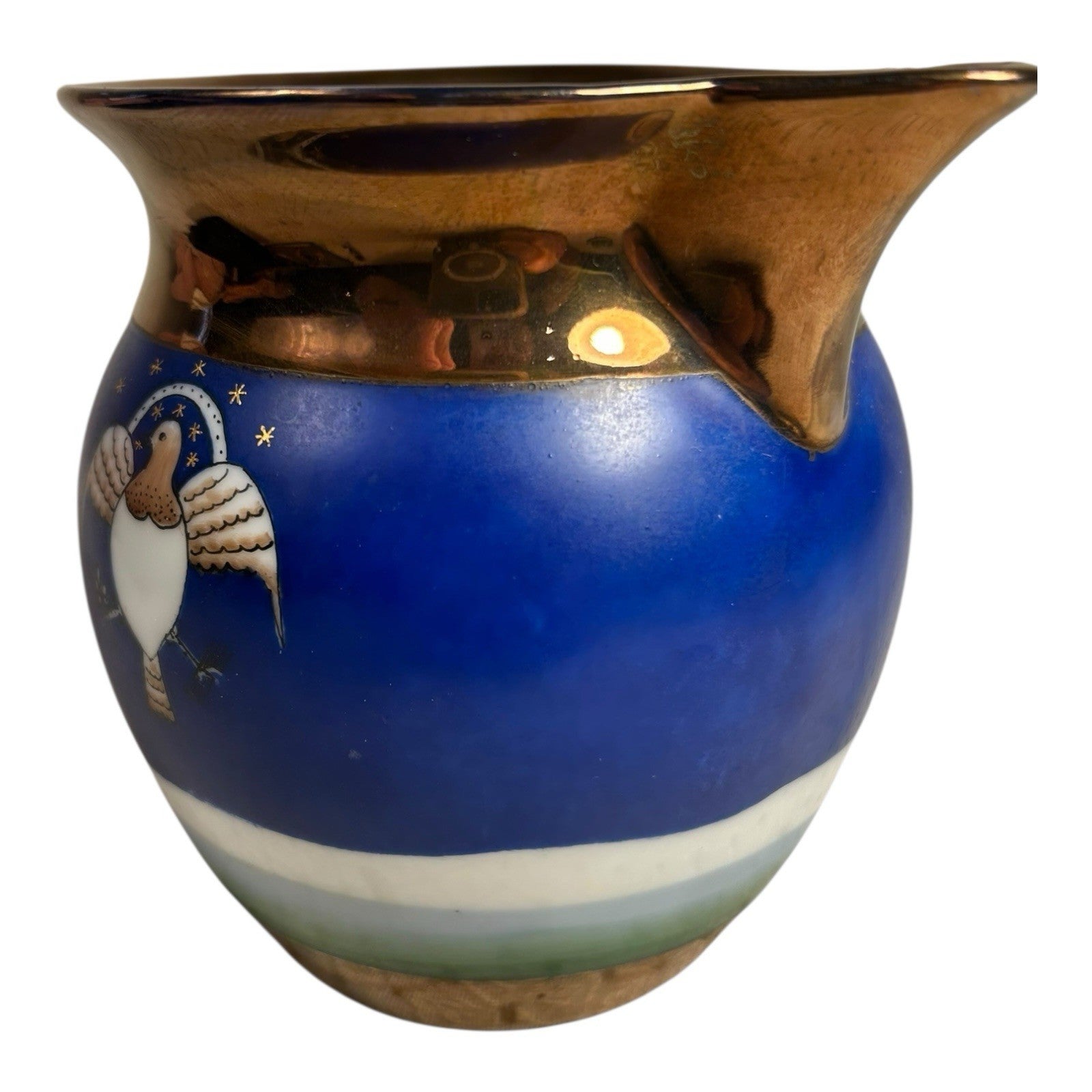 Antique Historical Copper Lustre Pitcher with American Eagle Shield and Ship