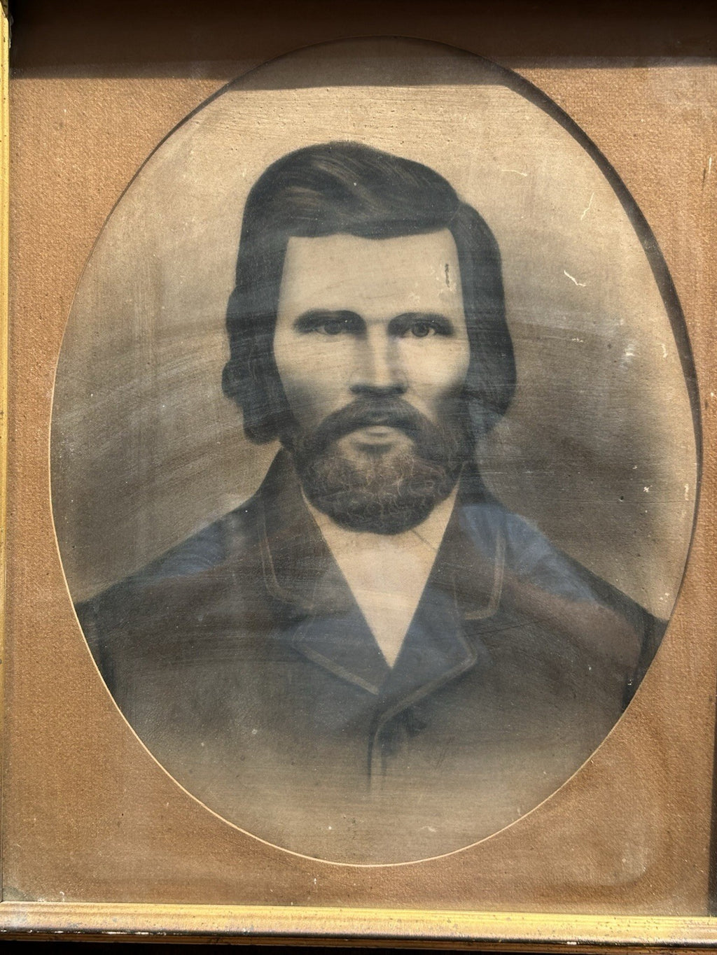 Antique Framed Folk Art Portrait of Wellington Conaway 1848