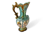 Antique Staffordshire Alhambrian Pottery Majolica Floral Pitcher