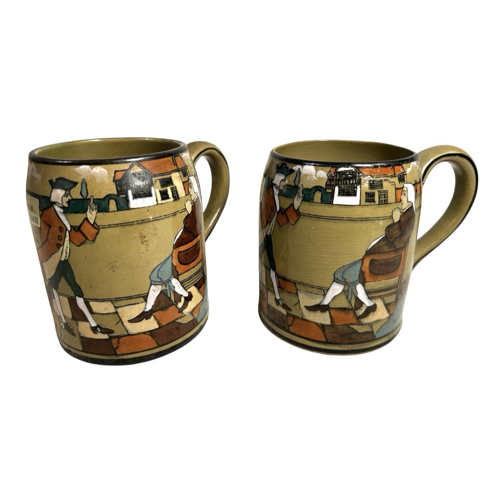 Antique Buffalo Pottery Set of Two Mugs Beer Stein Ye Lion Inn