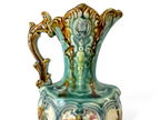 Antique Staffordshire Alhambrian Pottery Majolica Floral Pitcher