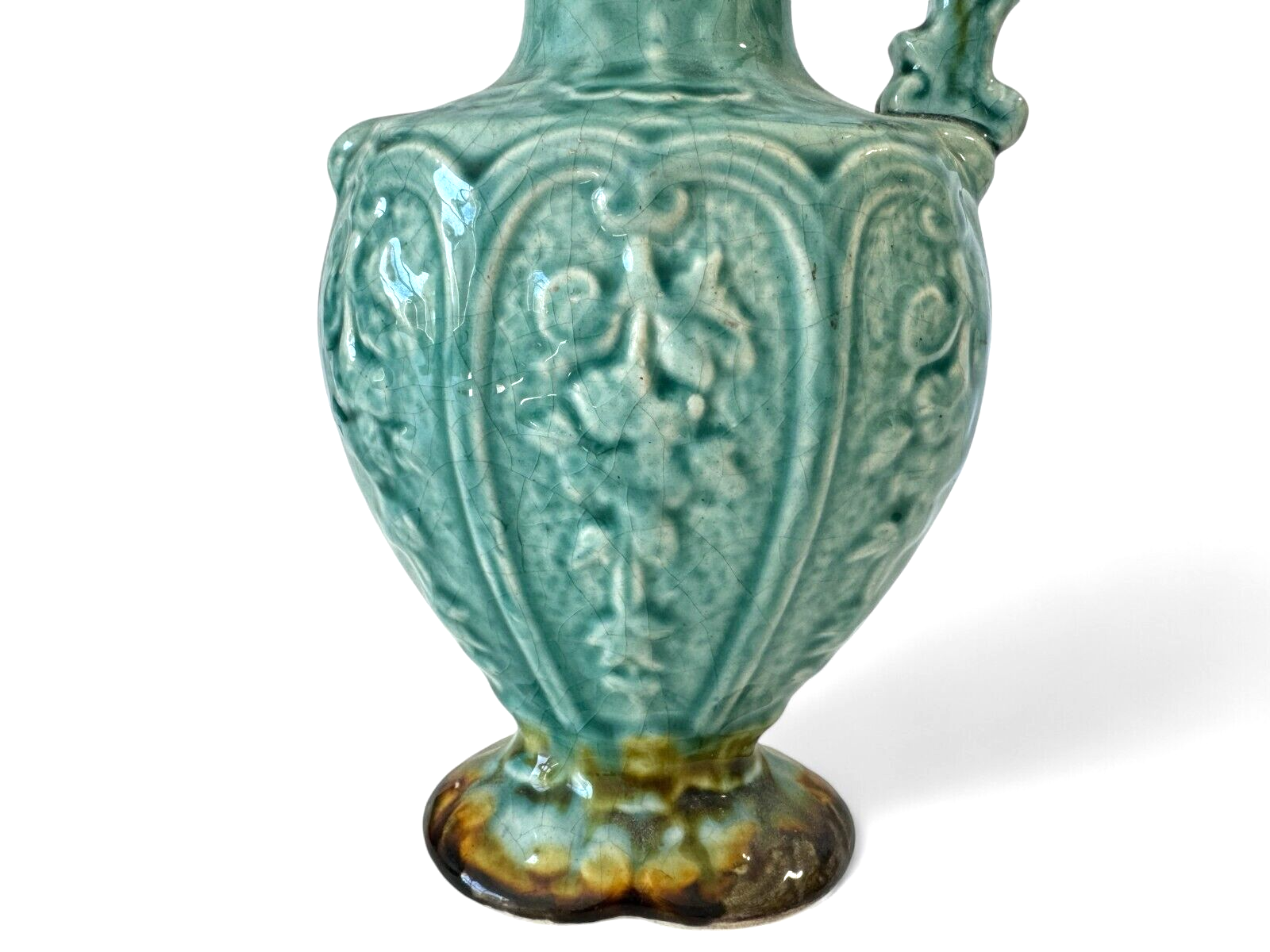 Antique Staffordshire Alhambrian Pottery Majolica Floral Pitcher