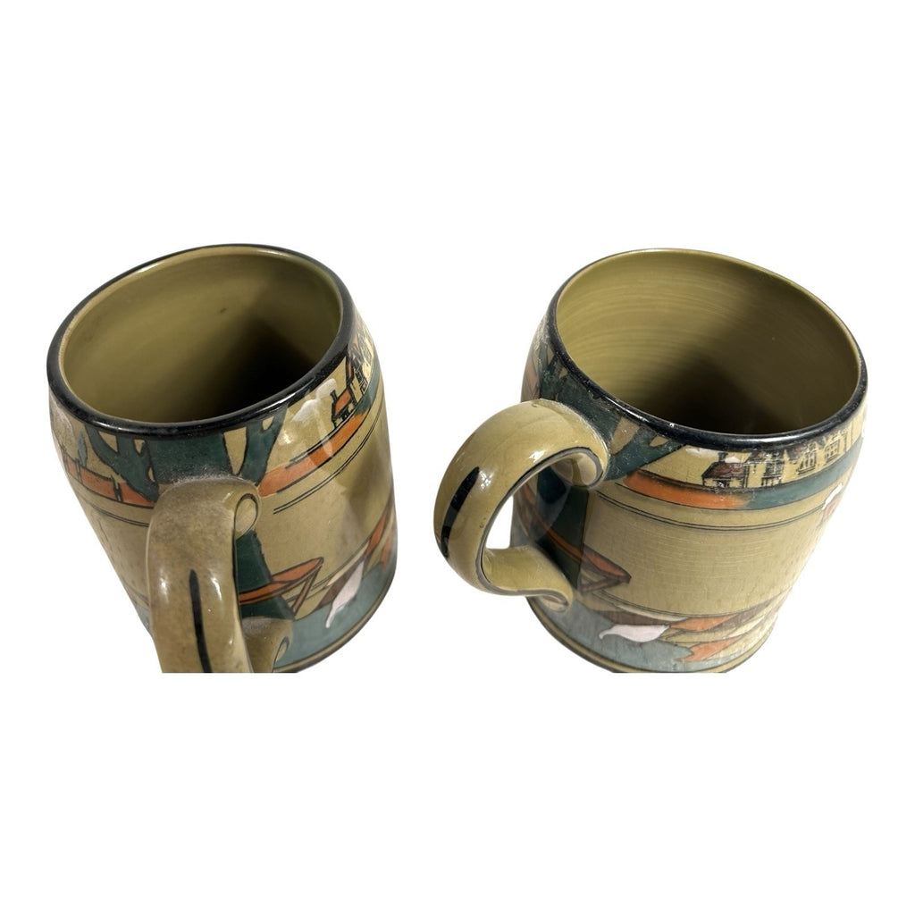 Antique Buffalo Pottery Set of Two Mugs Beer Stein Ye Lion Inn