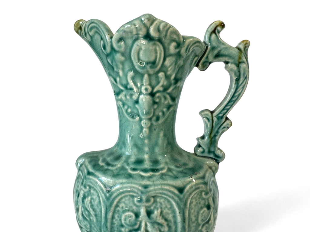 Antique Staffordshire Alhambrian Pottery Majolica Floral Pitcher