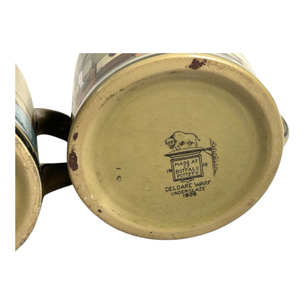 Antique Buffalo Pottery Set of Two Mugs Beer Stein Ye Lion Inn