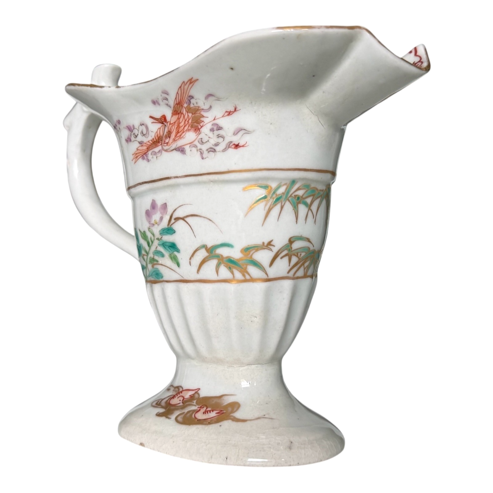 Antique Chinese Export Qianlong Helmet Pitcher - Hand Painted Crane & Bamboo